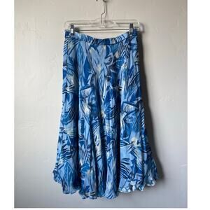 Vtg 90's/Y2K Sarah Arizona Blue Patterned REVERSIBLE Chiffon Pull On Midi Skirt